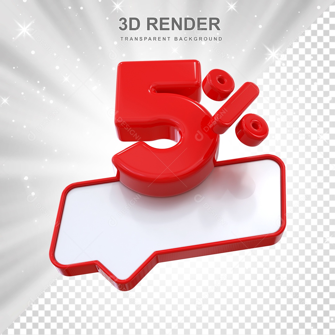Desconto de 5% Elemento 3D Vermelho para Composição PSD