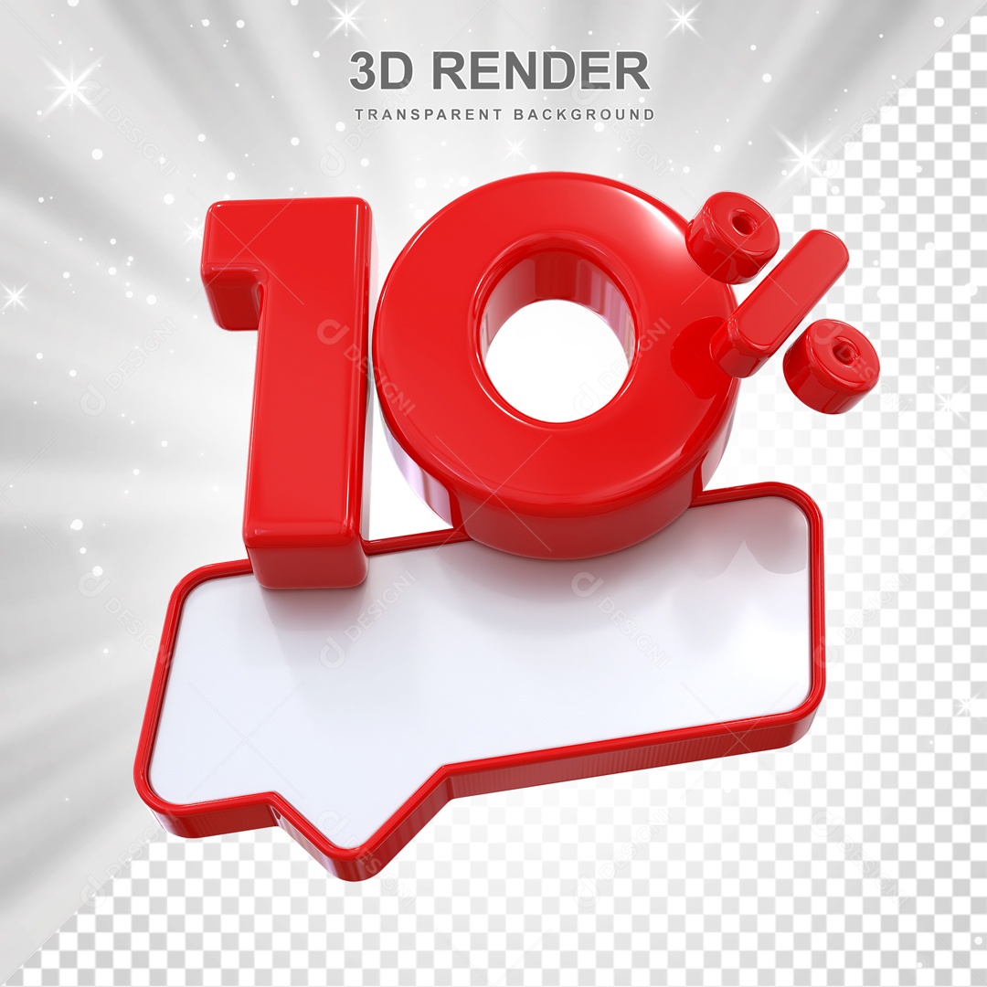 Desconto de 10% Elemento 3D Vermelho para Composição PSD