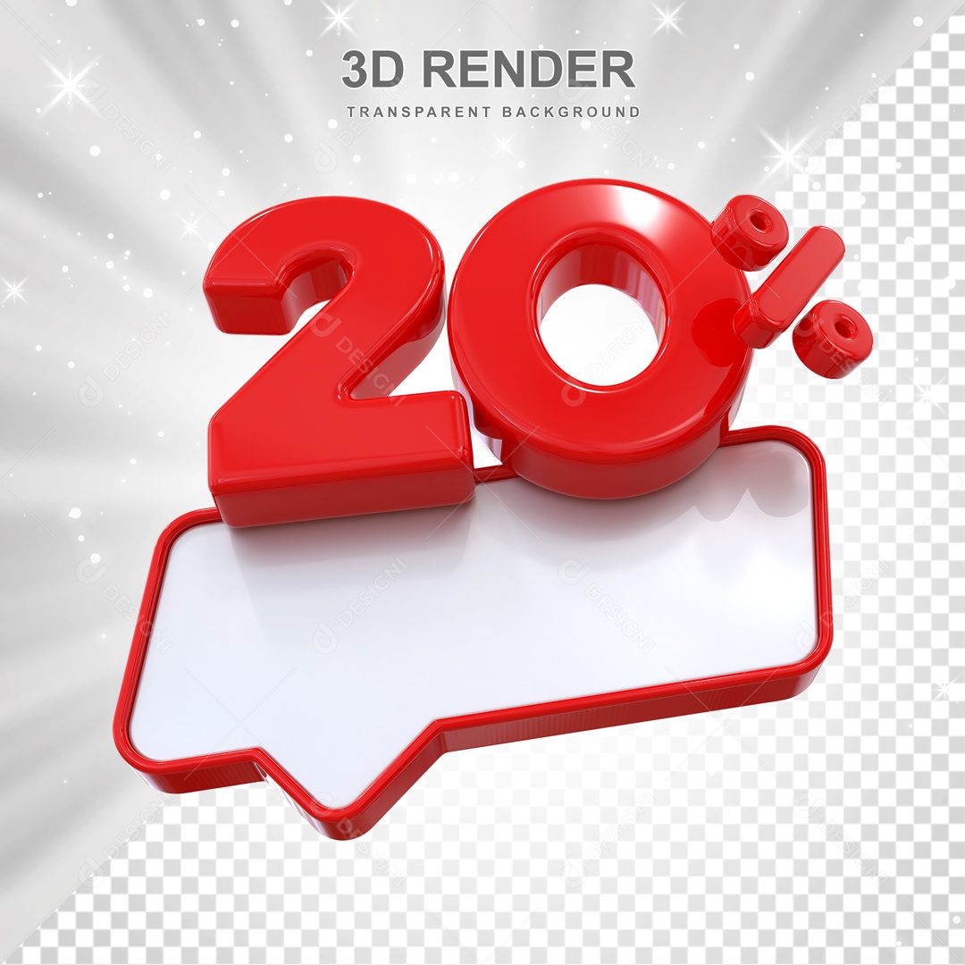 Desconto de 20% Elemento 3D Vermelho para Composição PSD