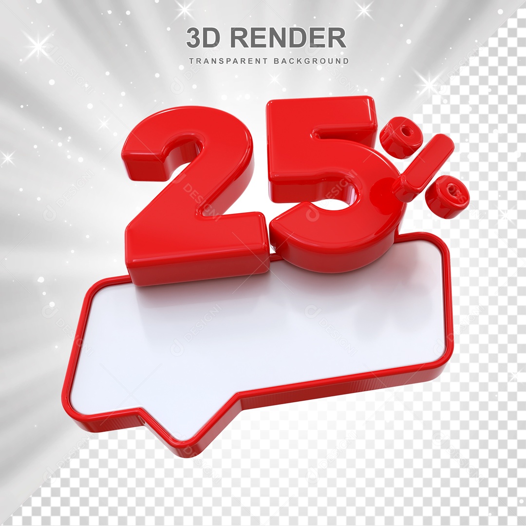 Desconto de 25% Elemento 3D Vermelho para Composição PSD