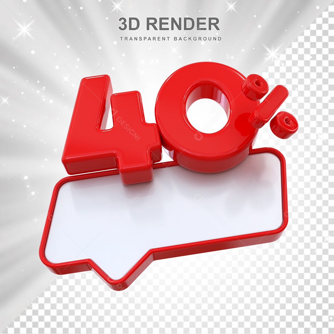 Desconto de 40% Elemento 3D Vermelho para Composição PSD