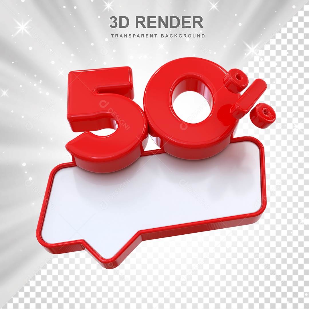 Desconto de 50% Elemento 3D Vermelho para Composição PSD