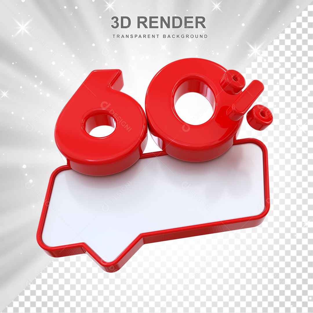 Desconto de 60% Elemento 3D Vermelho para Composição PSD