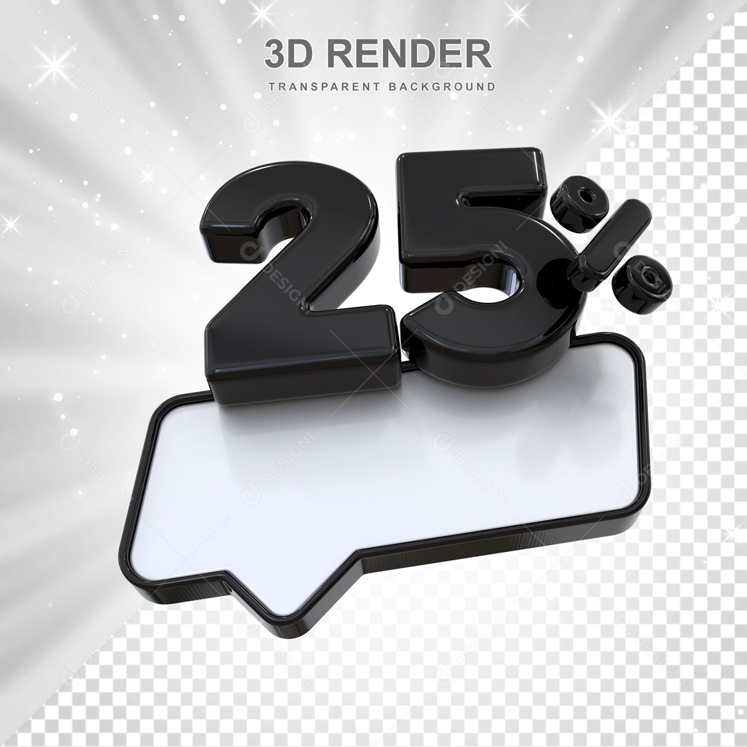 Desconto de 25% Elemento 3D Preto para Composição PSD