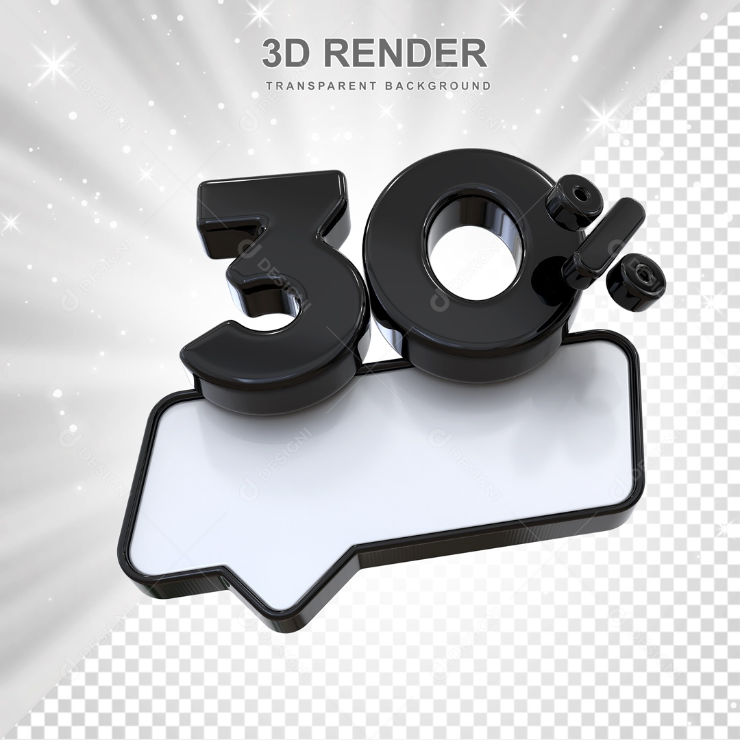 Desconto de 30% Elemento 3D Preto para Composição PSD