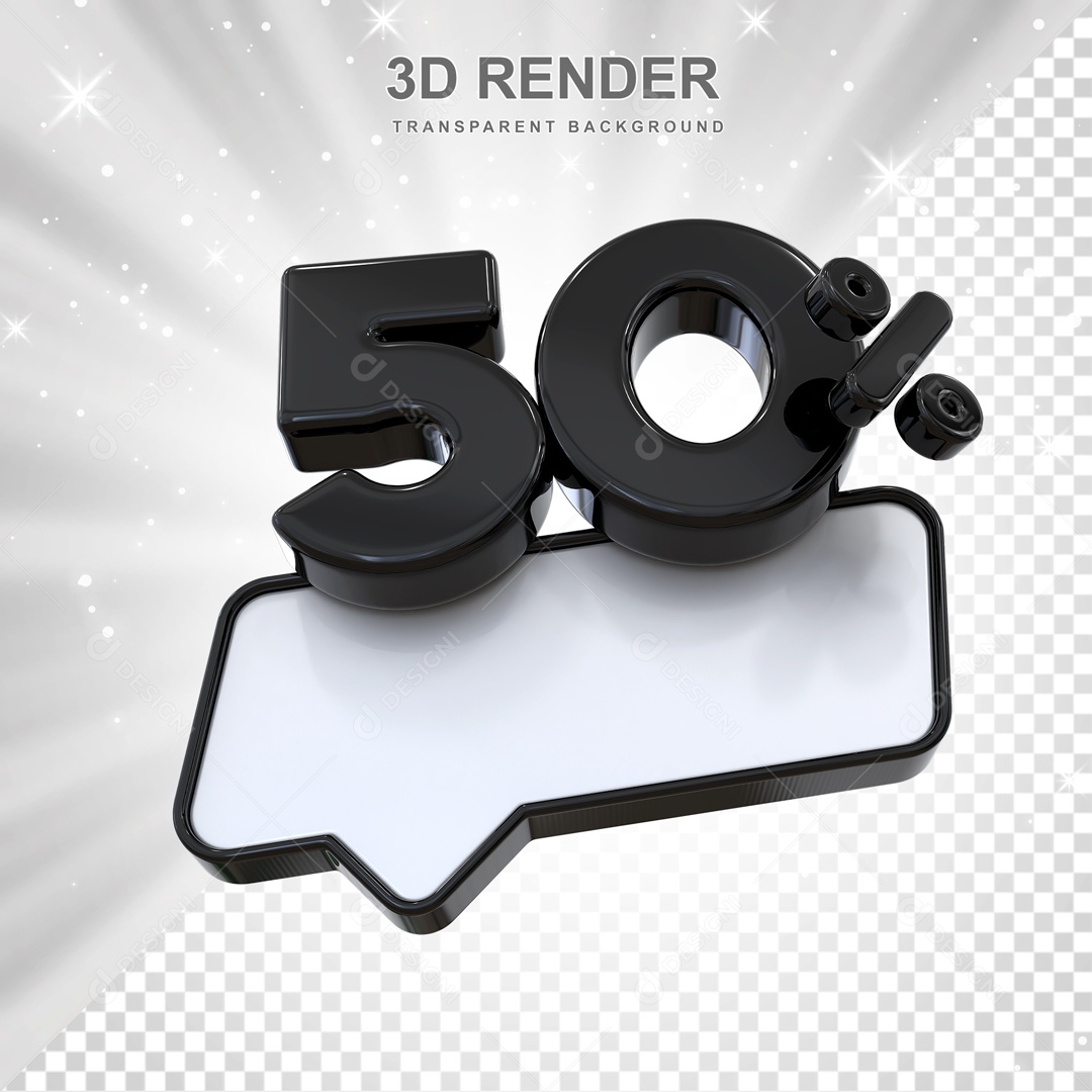 Desconto de 50% Elemento 3D Preto para Composição PSD