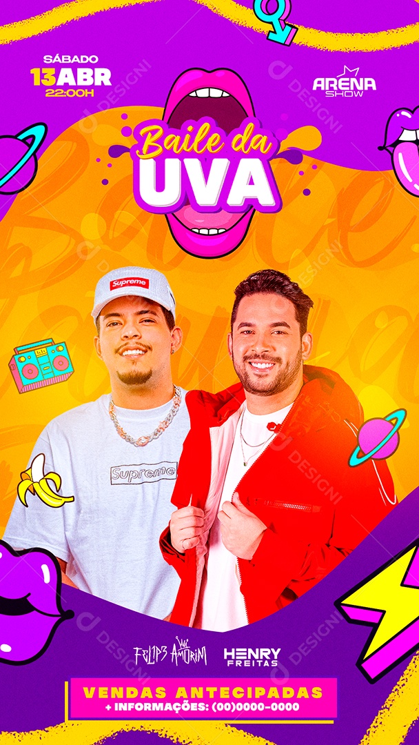 Stories Flyer Baile da UVA Felipe Amorim e Henry Freitas Social Media PSD Editável
