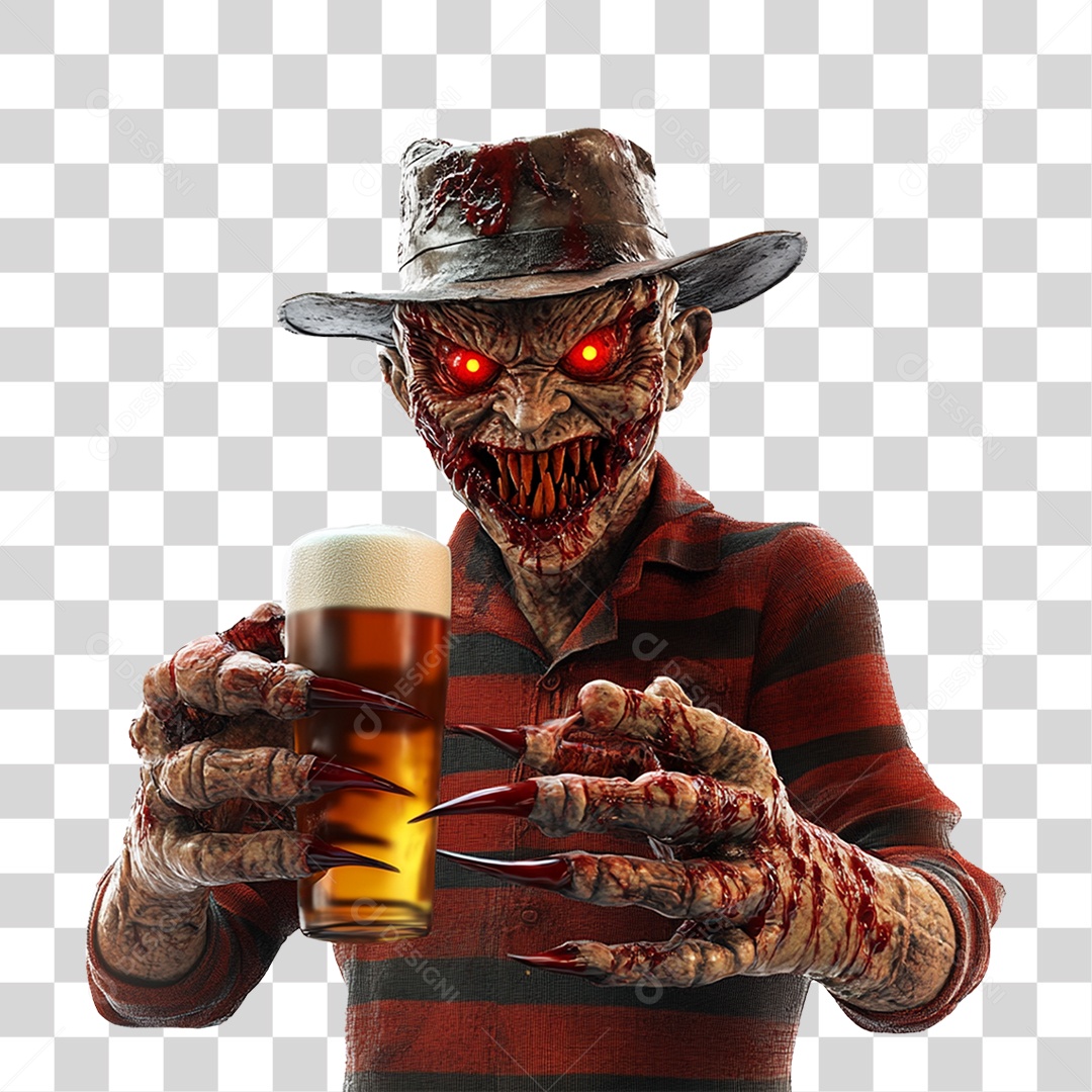 Elemento 3D Freddy Krueger Halloween PNG Transparente