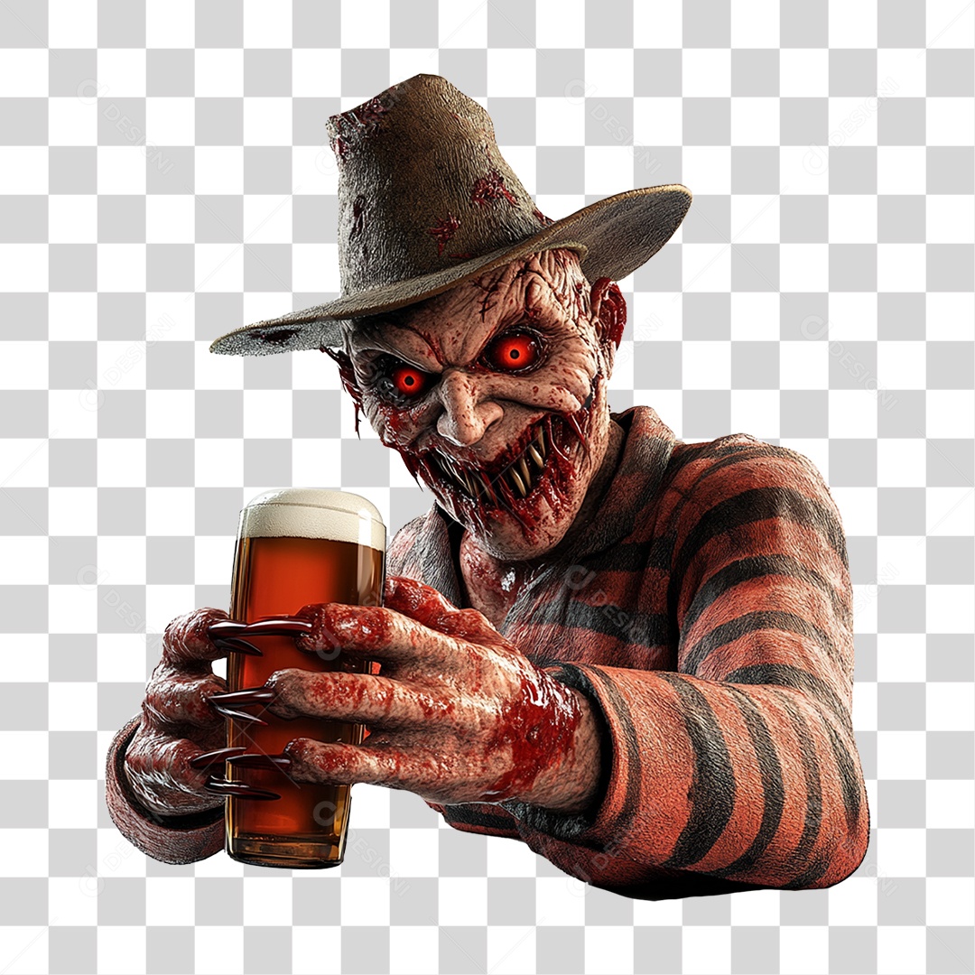 Elemento 3D Freddy Krueger Halloween PNG Transparente