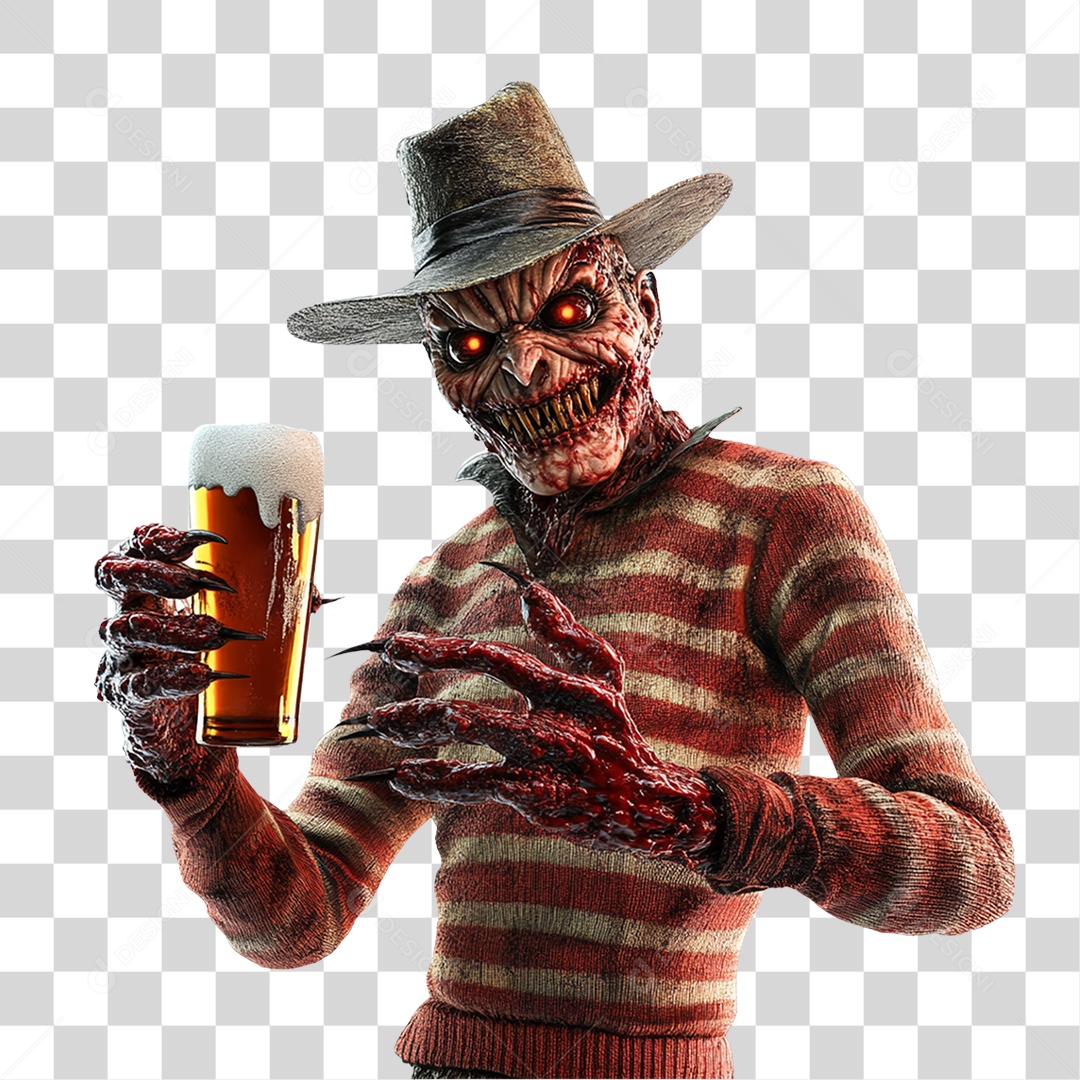 Elemento 3D Freddy Krueger Halloween PNG Transparente