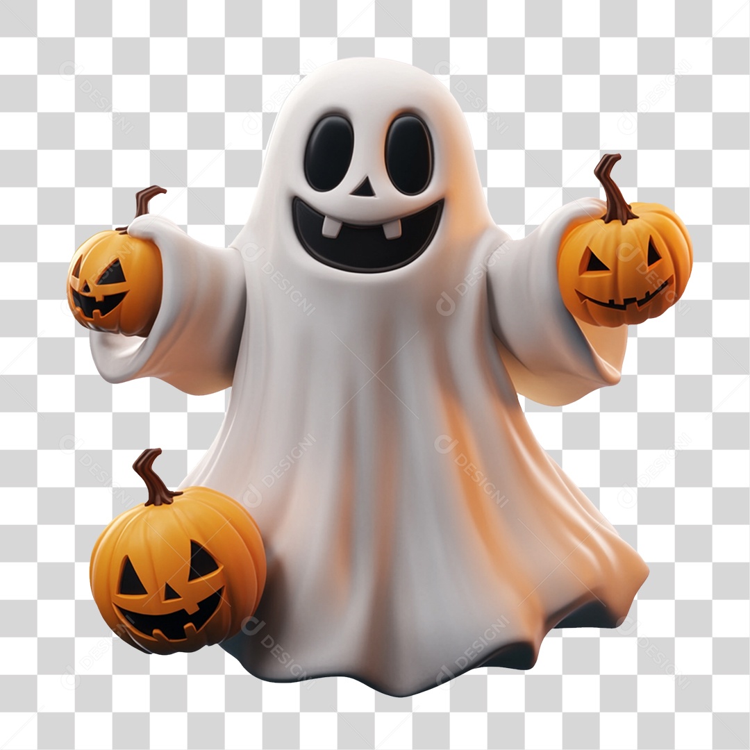 Elemento 3D Fantasma de Halloween PNG Transparente