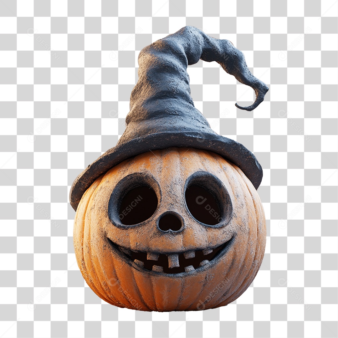 Elemento 3D Caveira de Halloween Abóbora PNG Transparente