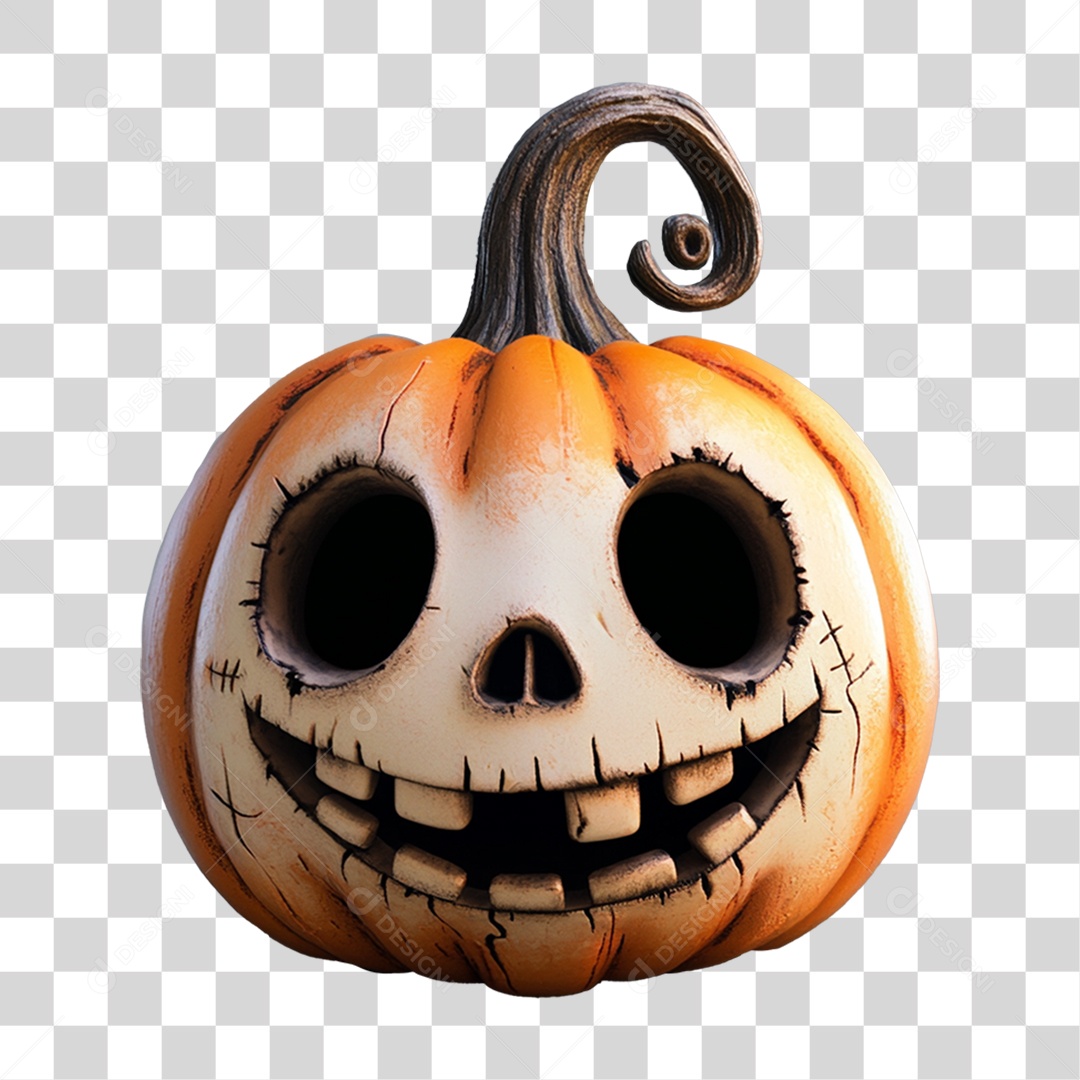 Elemento 3D Caveira de Halloween Abóbora PNG Transparente