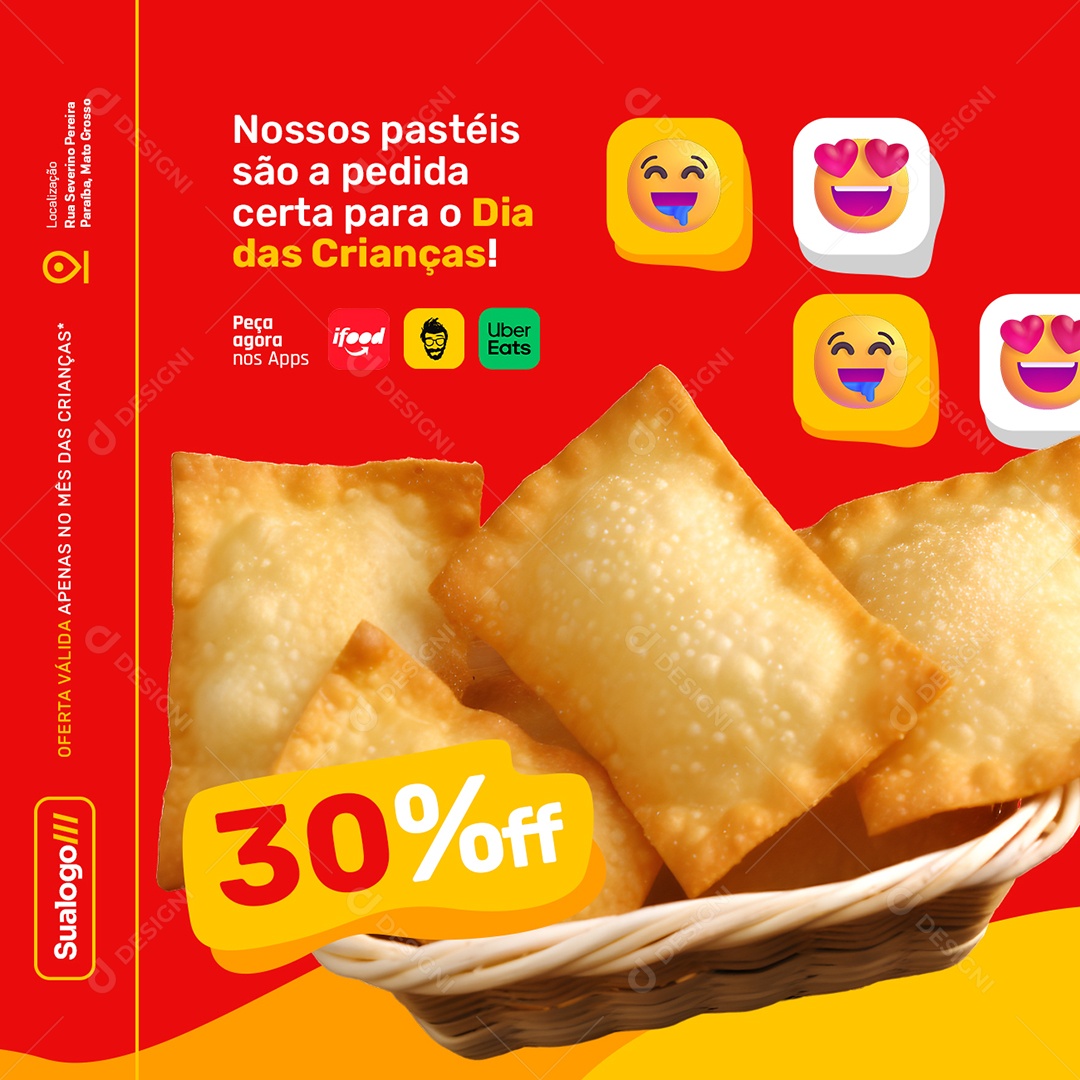 Pastelaria Nossos Pastéius São a Pedida Carta para o Dia das Crianças Social Media PSD Editável