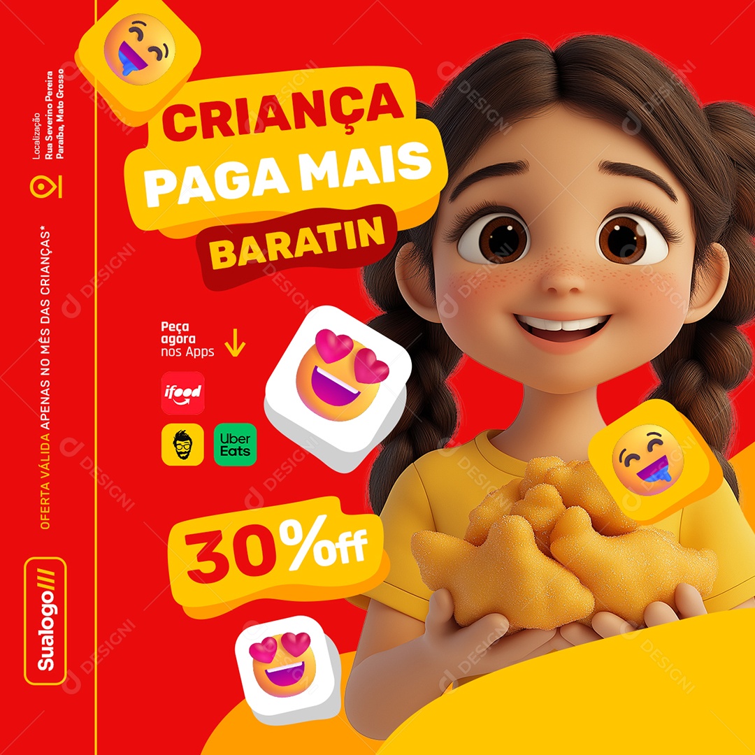 Pastelaria Criança Paga Mais 30% Off Social Media PSD Editável
