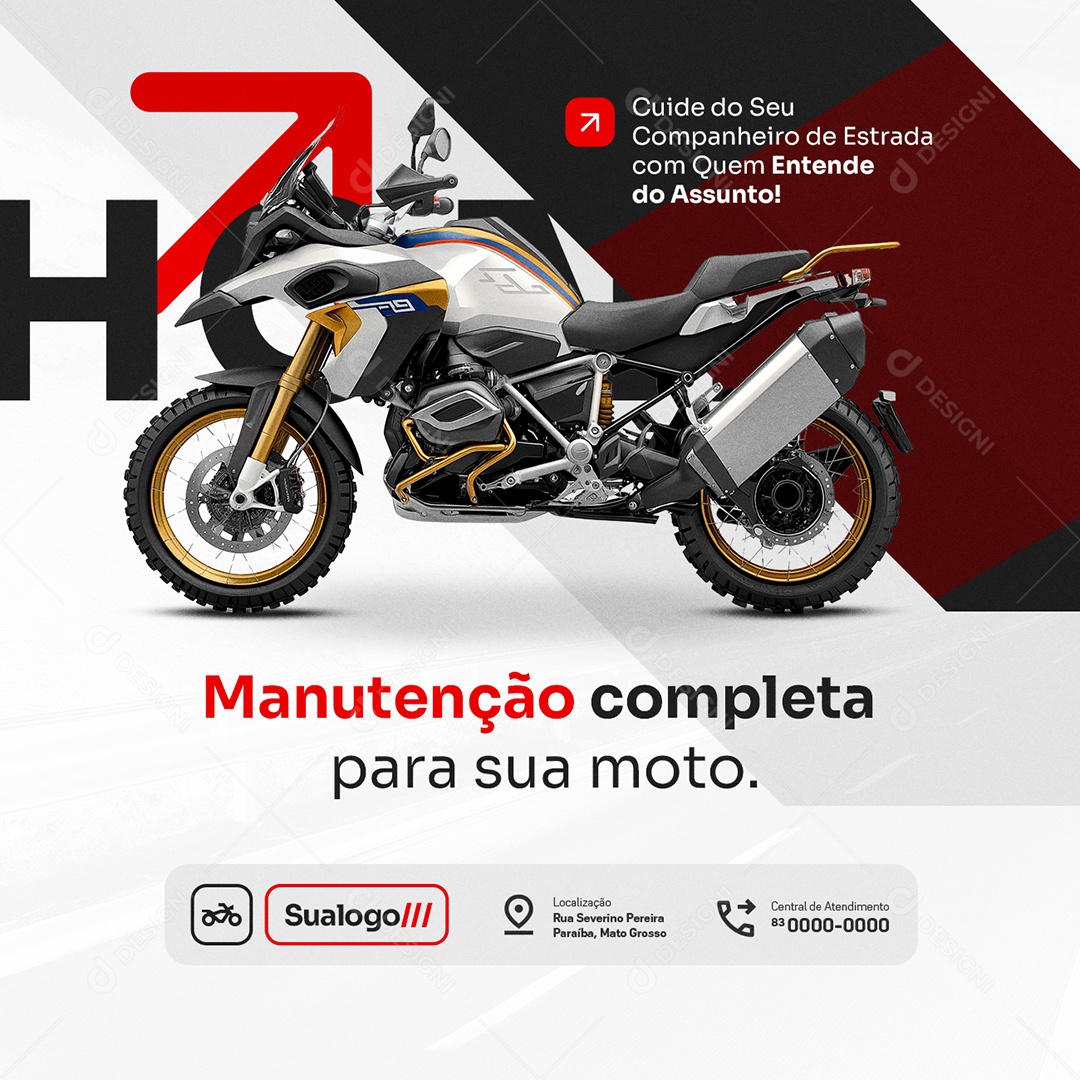 Oficina de Motos Manutenção Completa para Sua Moto Social Media PSD Editável