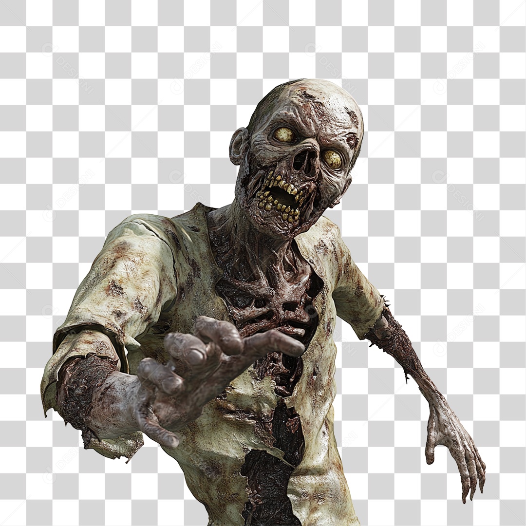 Elemento 3D Zumbi de Halloween PNG Transparente