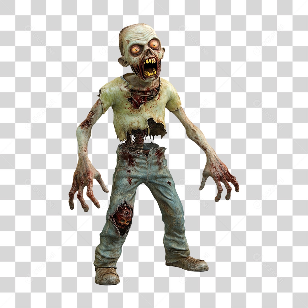 Elemento 3D Zumbi de Halloween PNG Transparente