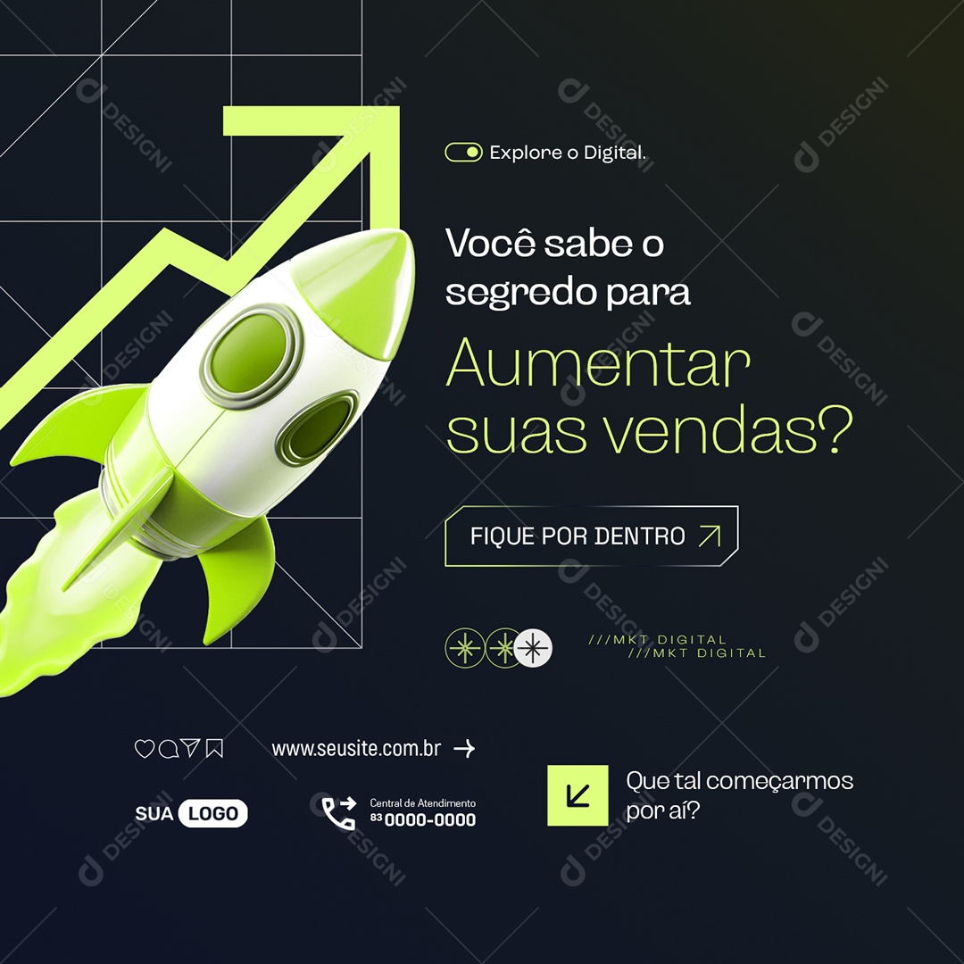 Marketing Digital Aumentar suas Vendas Social Media PSD Editável