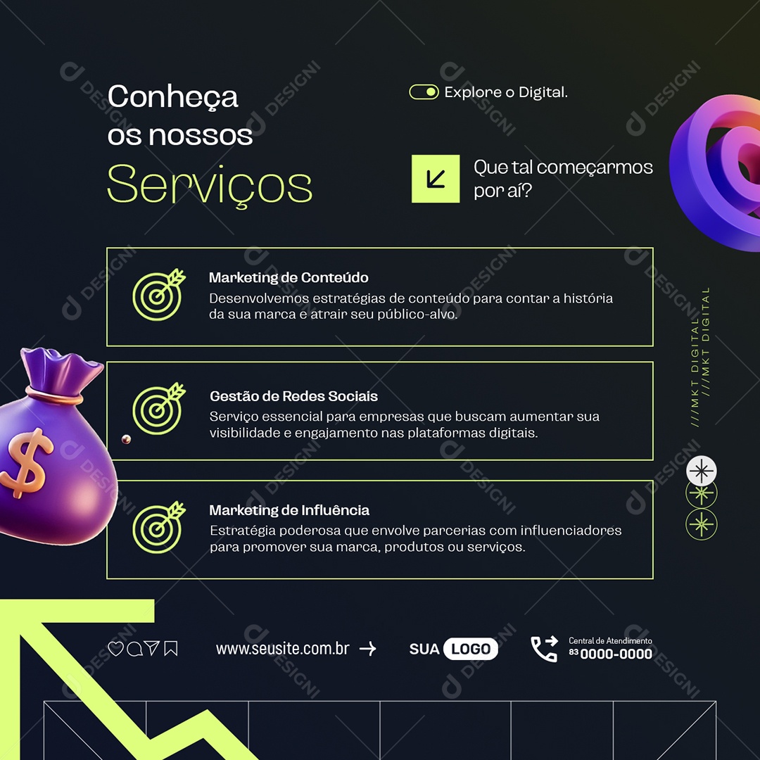 Marketing Digital Conheça os Nossos Serviços Social Media PSD Editável