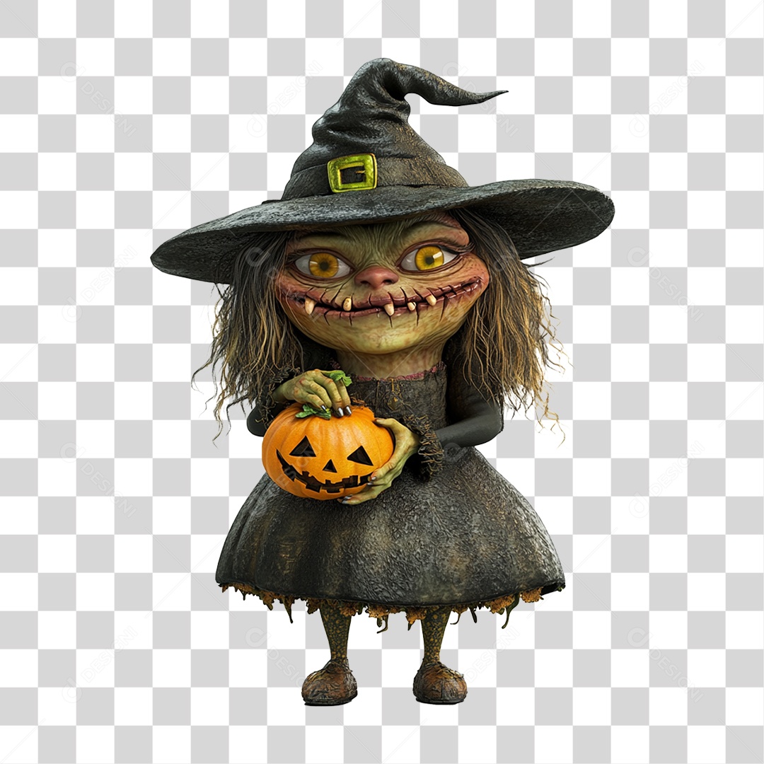 Elemento 3D Bruxa do Halloween PNG Transparente