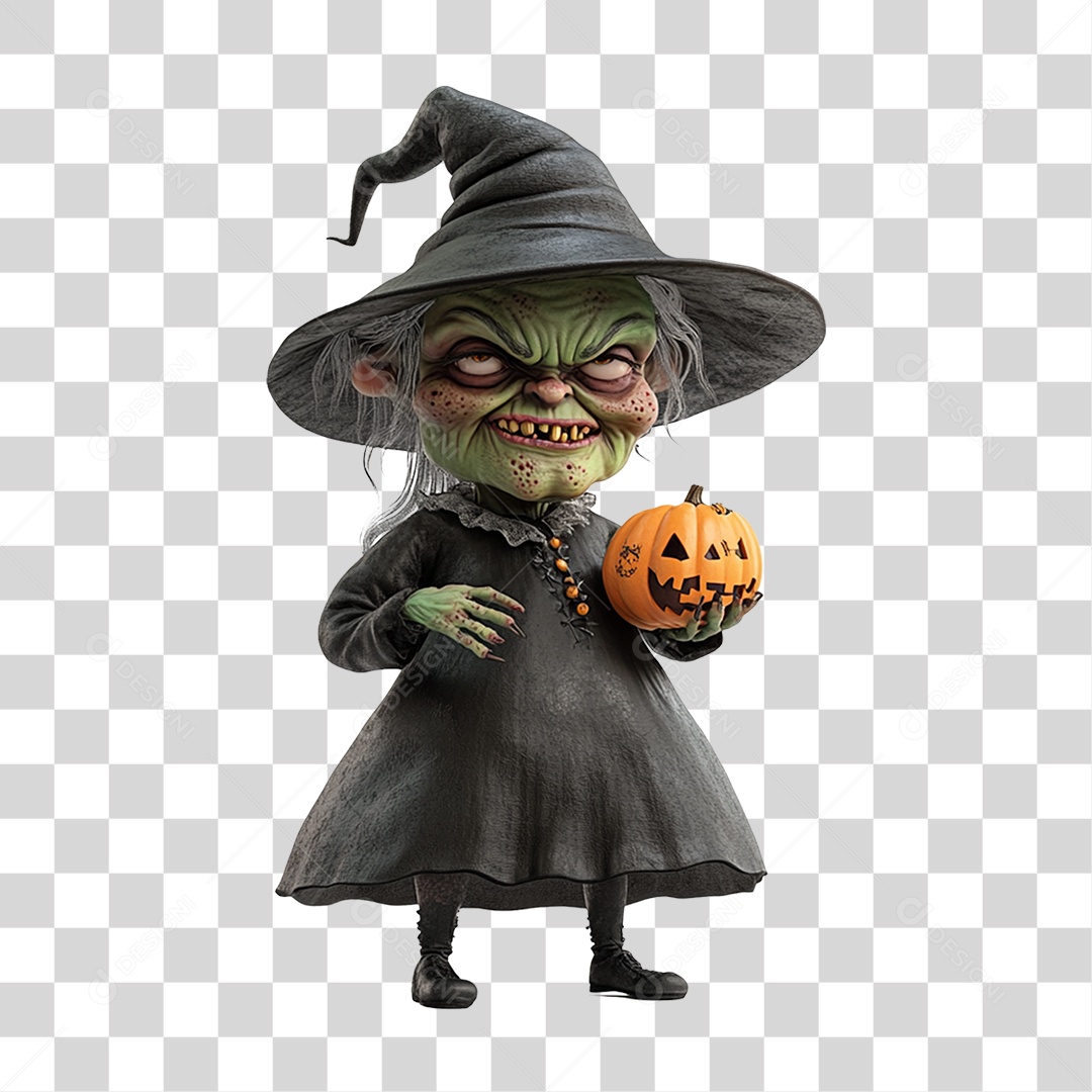 Elemento 3D Bruxa do Halloween PNG Transparente