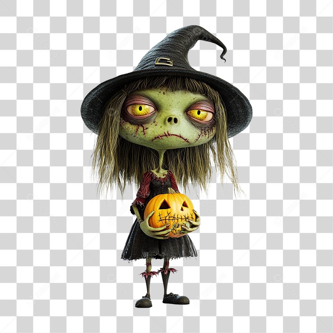 Elemento 3D Bruxa do Halloween PNG Transparente