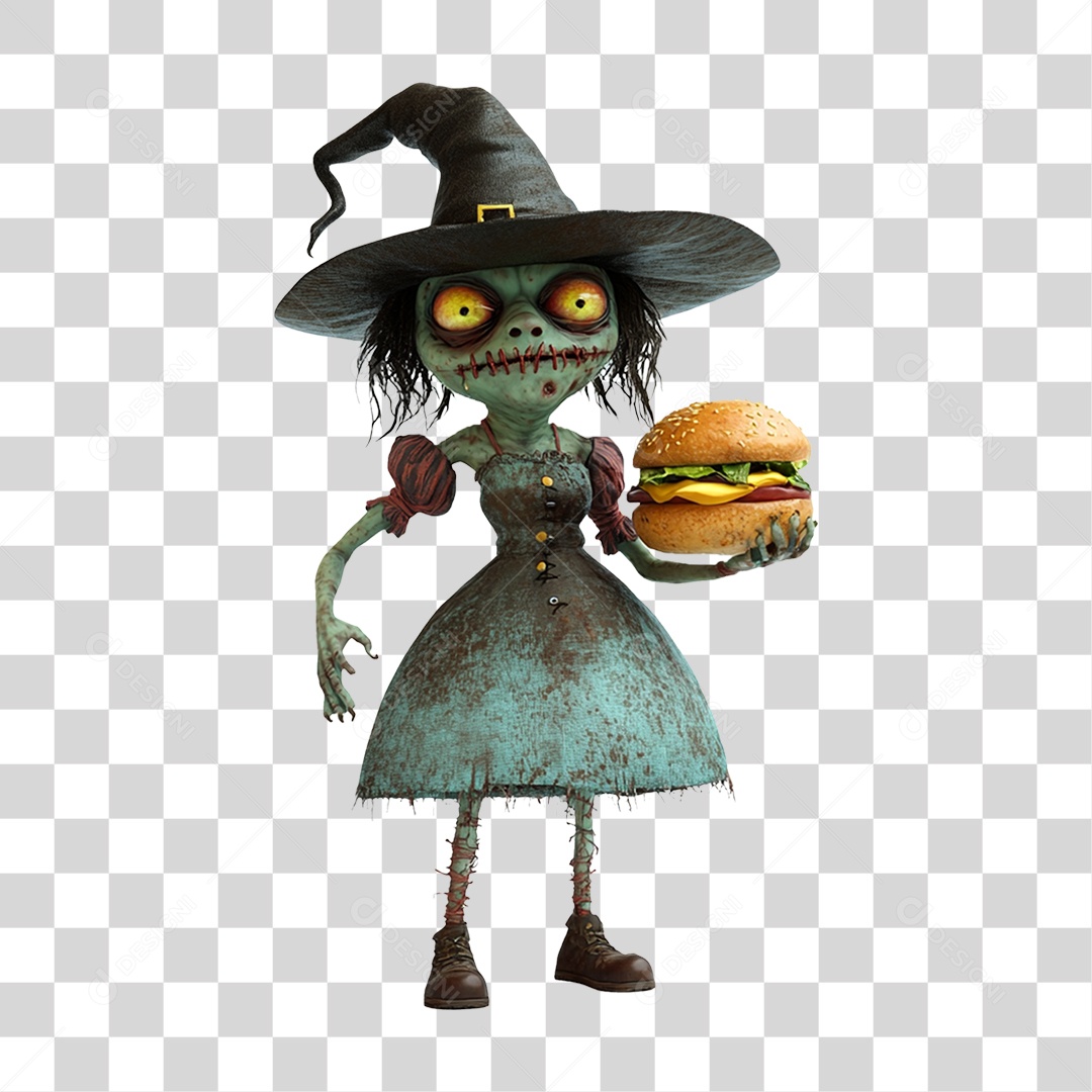 Elemento 3D Bruxa do Halloween PNG Transparente