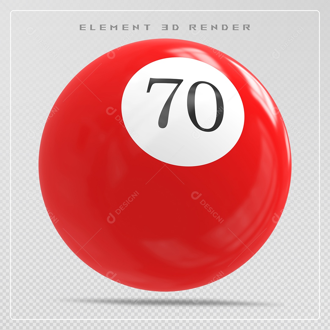 Bola de Bilhar Número 70 Vermelha Elemento 3D para Composição Sem Fundo