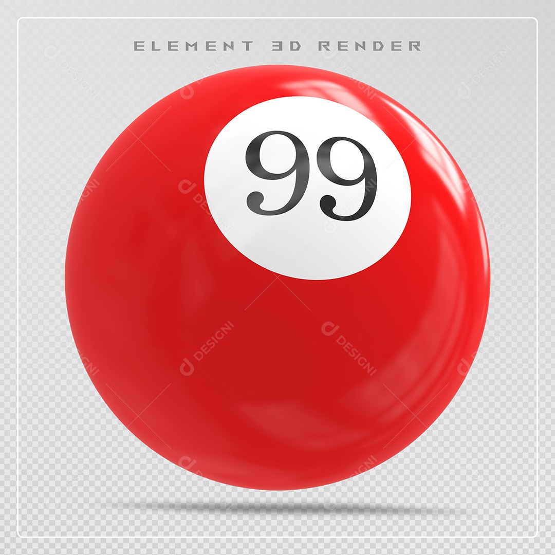 Bola de Bilhar Número 99 Vermelha Elemento 3D para Composição Sem Fundo