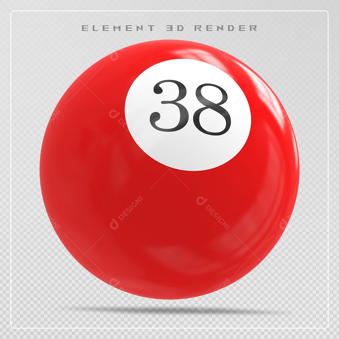 Bola de Bilhar Número 38 Vermelha Elemento 3D para Composição Sem Fundo