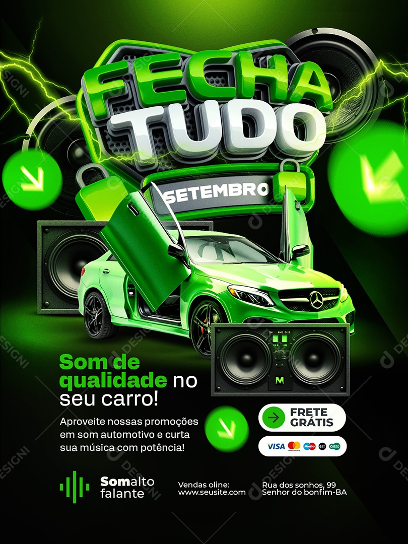 Fecha Tudo Setembro Som Automotivo Encarte Frete Grátis Social Media PSD Editável