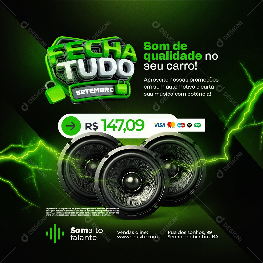 Fecha Tudo Setembro Som Automotivo Som de Qualidade no Seu Carro Social Media PSD Editável