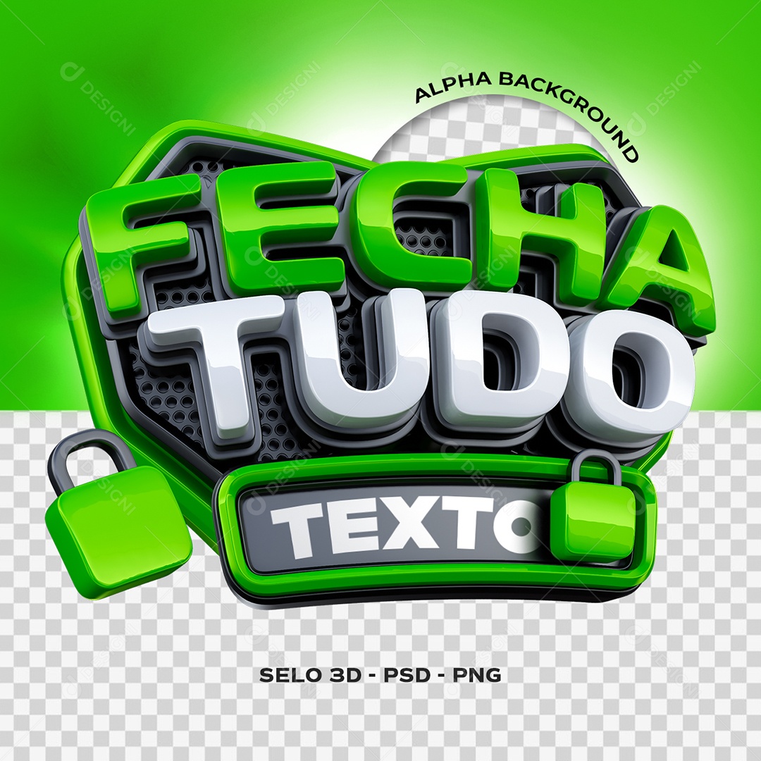 Fecha Tudo Selo 3D Verde e Branco para Composição PSD