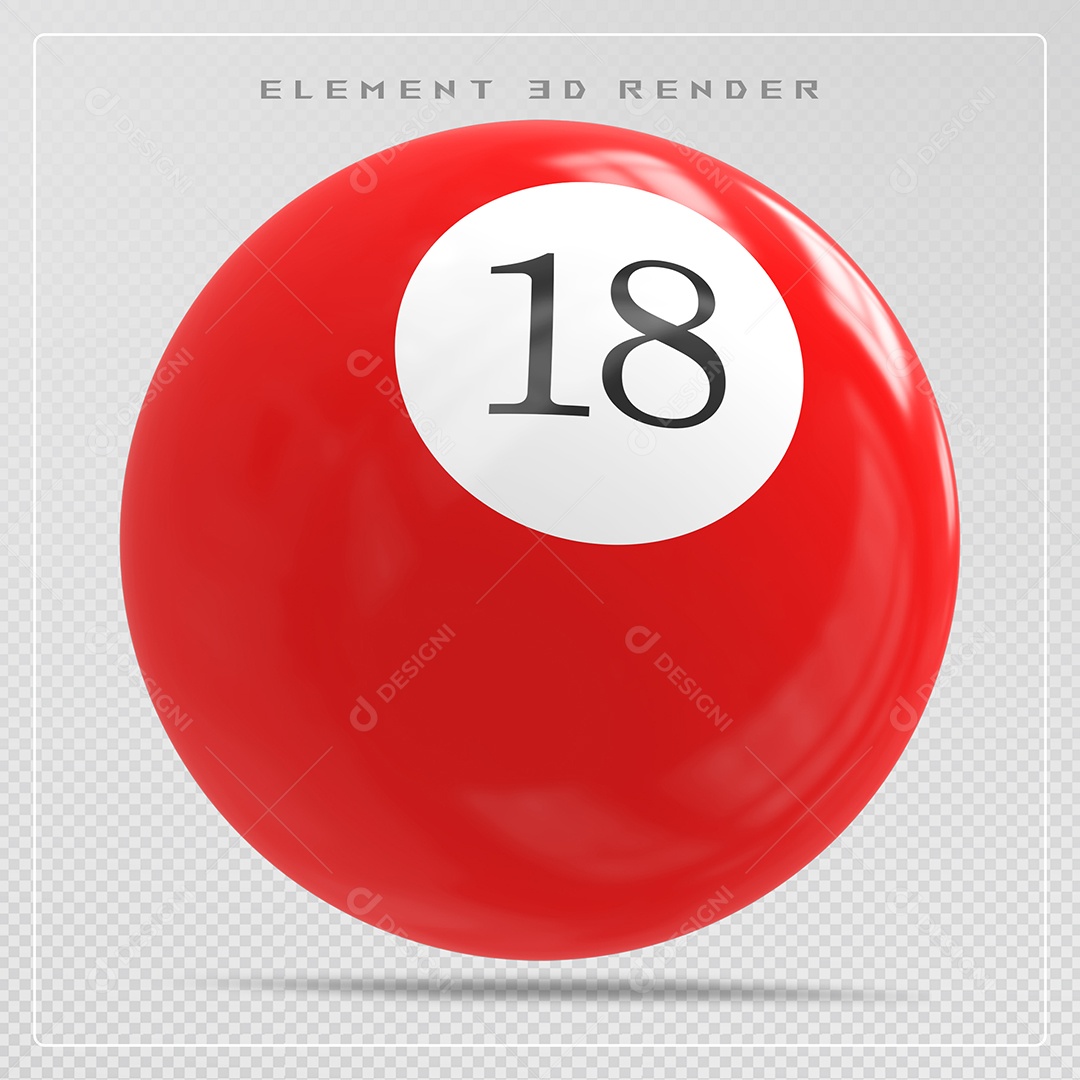 Bola de Bilhar Número 18vVermelha Elemento 3D para Composição Sem Fundo