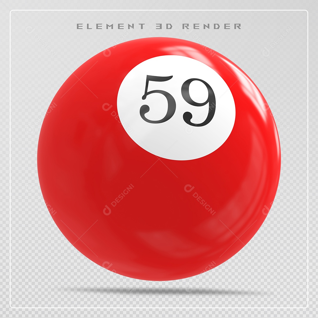 Bola de Bilhar Número 59 Vermelha Elemento 3D para Composição Sem Fundo