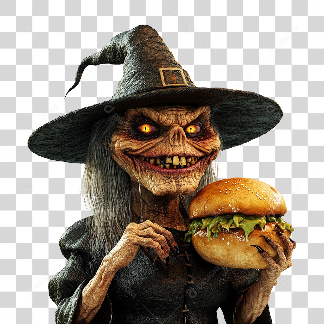 Elemento 3D Bruxa do Halloween PNG Transparente