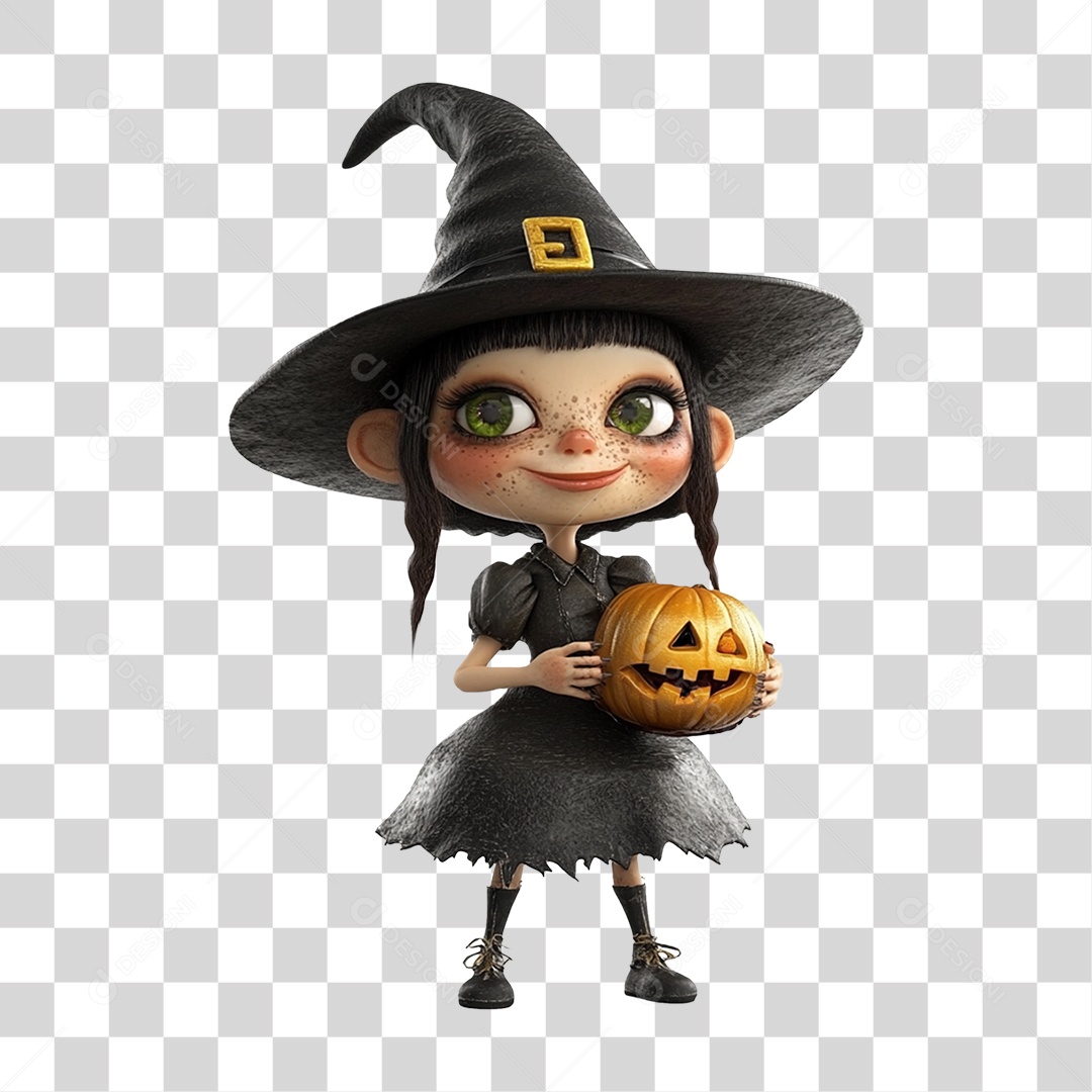 Elemento 3D Bruxa do Halloween PNG Transparente