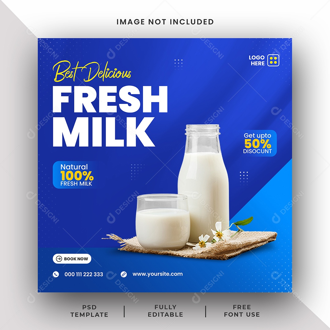 Supermercado Melhor Leite Fresco Delicioso Social Media PSD Editável