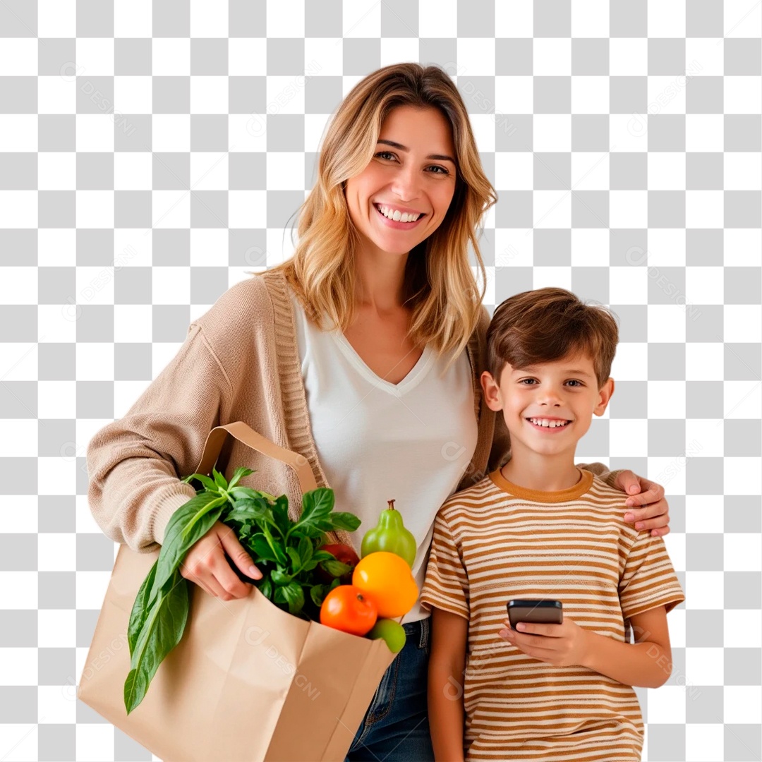 Mulher e Criança com Compras PNG Transparente