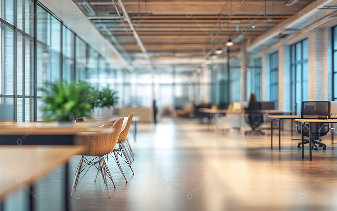 Fundo desfocado de foto do design de interiores de escritório moderno