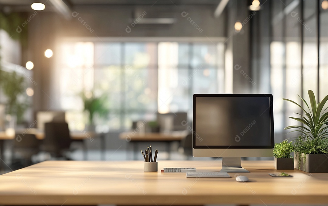 Fundo desfocado de foto do design de interiores de escritório moderno