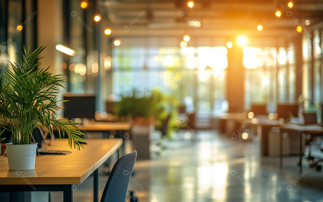 Fundo desfocado de foto do design de interiores de escritório moderno