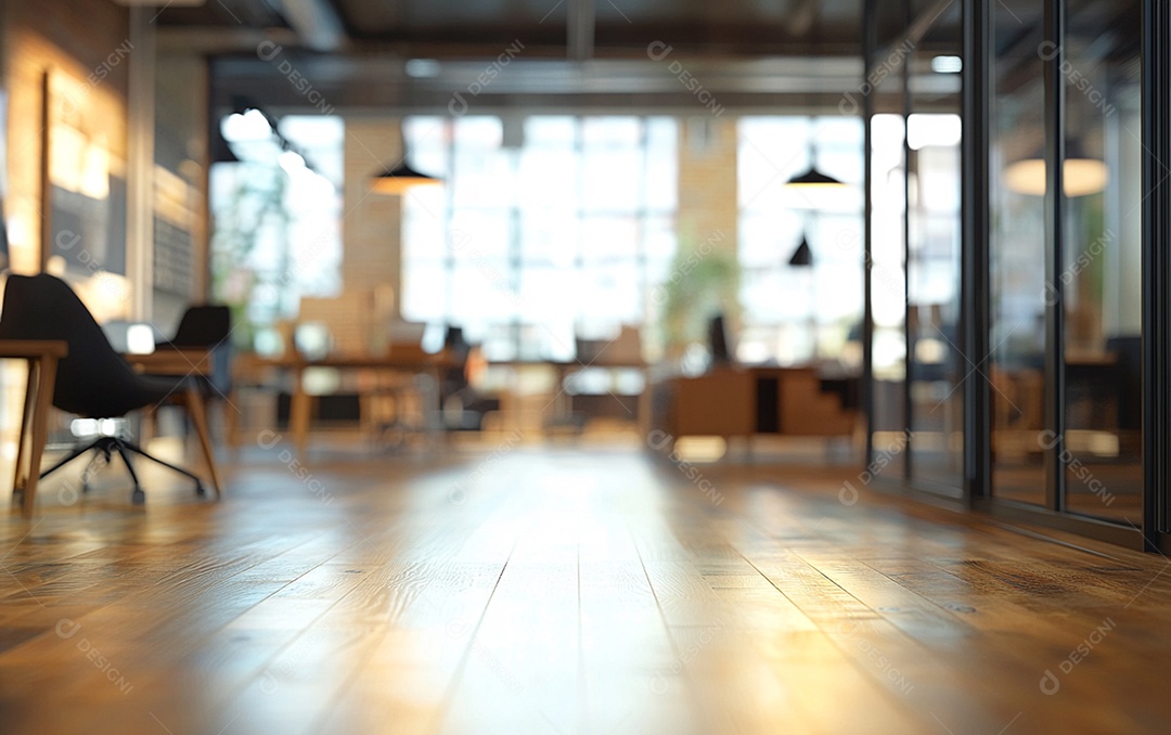 Fundo desfocado de foto do design de interiores de escritório moderno