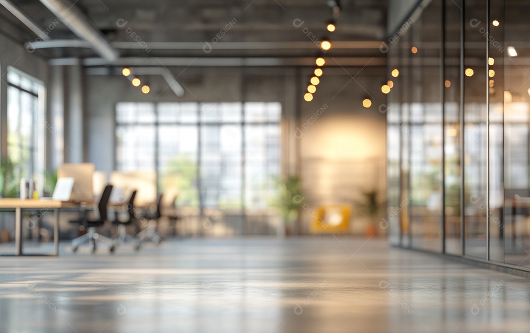 Fundo desfocado de foto do design de interiores de escritório moderno