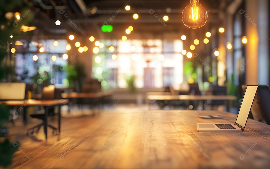 Fundo desfocado de foto do design de interiores de escritório moderno