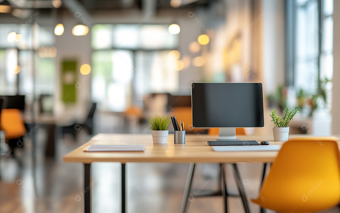 Fundo desfocado de foto do design de interiores de escritório moderno