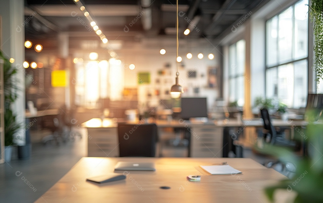 Fundo desfocado de foto do design de interiores de escritório moderno