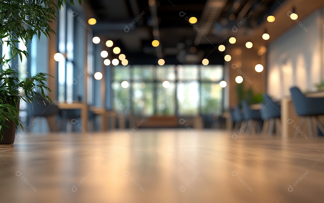 Fundo desfocado de foto do design de interiores de escritório moderno