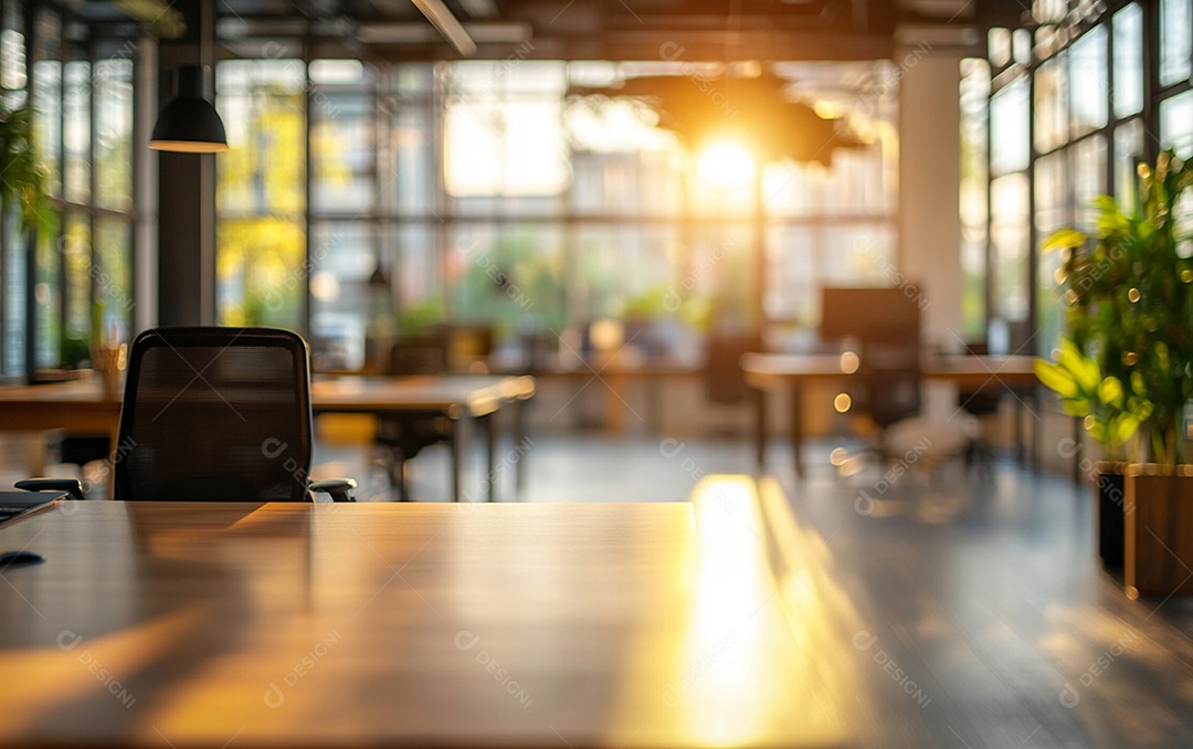 Fundo desfocado de foto do design de interiores de escritório moderno